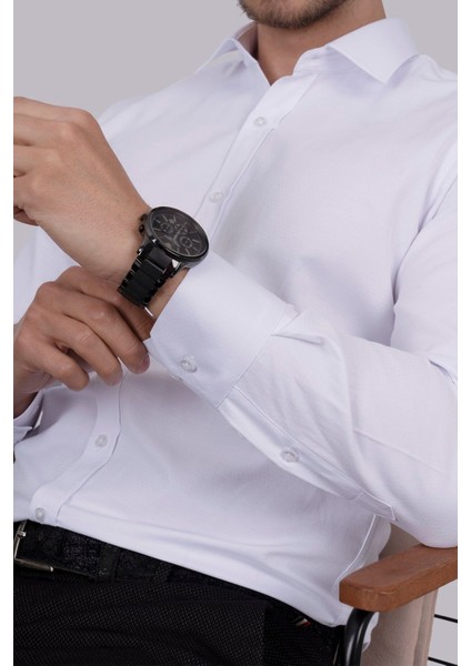 Beyaz Sedef Düğmeli Slimfit Erkek Gömlek modelleri