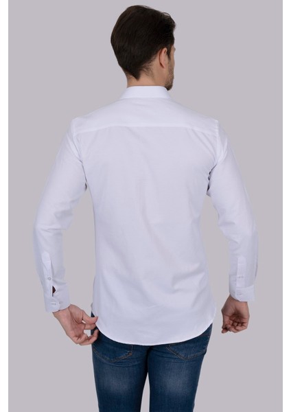 Beyaz Sedef Düğmeli Slimfit Erkek Gömlek