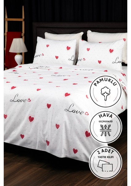 Royal Love Lastikli Çarşaflı Çift Kişilik Nevresim Takımı - Beyaz