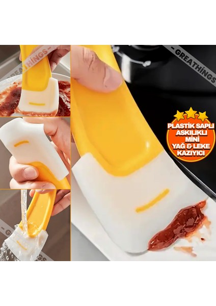 Plastik Saplı Slikon Spatula Askılıklı Mini Yağ ve Leke Kazıyıcı Mutfak Spatulası