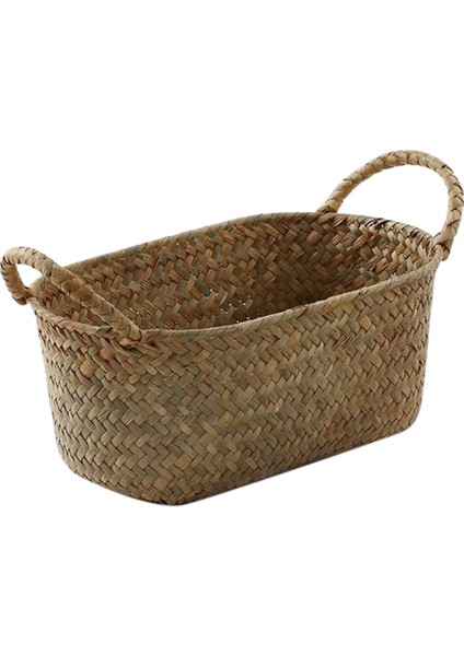 El Yapımı Dokuma Saklama Sepeti Pipetli Gıda Kabı Makyaj Düzenleyici Rattan Ekmek Meyvesi Kasası Tutucu (S,24X15X9CM) (Yurt Dışından)