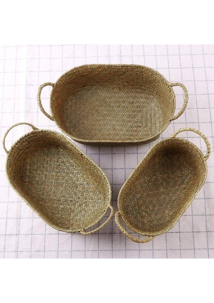 El Yapımı Dokuma Saklama Sepeti Pipetli Gıda Kabı Makyaj Düzenleyici Rattan Ekmek Meyvesi Kasası Tutucu (S,24X15X9CM) (Yurt Dışından)