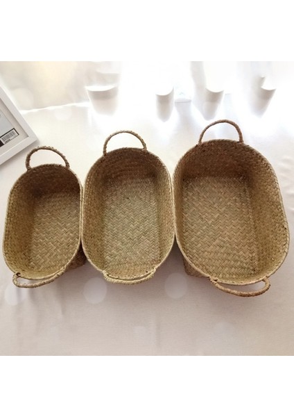 El Yapımı Dokuma Saklama Sepeti Pipetli Gıda Kabı Makyaj Düzenleyici Rattan Ekmek Meyvesi Kasası Tutucu (S,24X15X9CM) (Yurt Dışından)