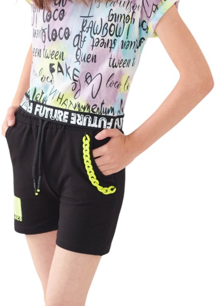 Kız Çocuk Future Yazı Desenli Crop Model Tişört Zincir Detaylı Lila Renk Şortlu Takım 2827 indirimleri