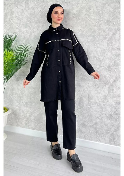 Taş Detaylı Gabardin Ikili Tesettür Takım