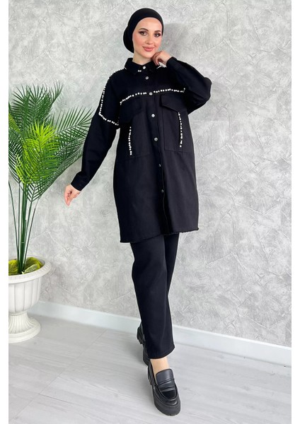 Taş Detaylı Gabardin Ikili Tesettür Takım