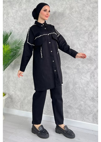 Taş Detaylı Gabardin Ikili Tesettür Takım