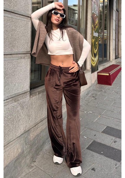Kahverengi Bol Paça Kadife Pantolon MG2283