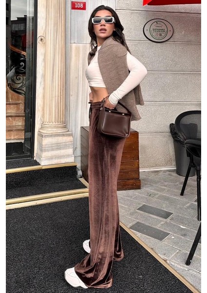 Kahverengi Bol Paça Kadife Pantolon MG2283 modelleri