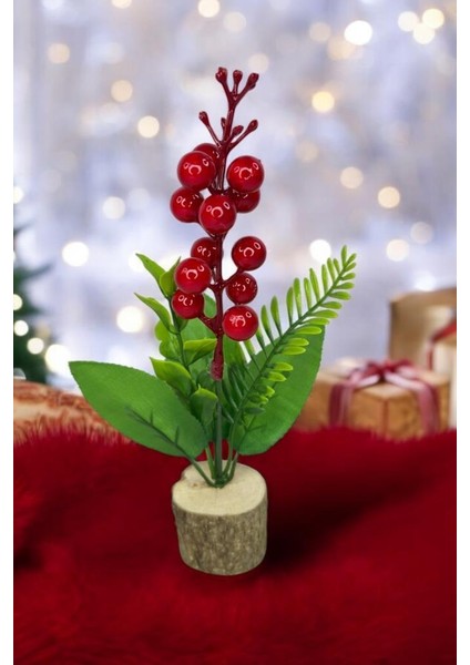 Yapay Çiçek Yılbaşı Çiçeği Kokinalı Kütük Saksılı Dekoratif Süs 20 cm