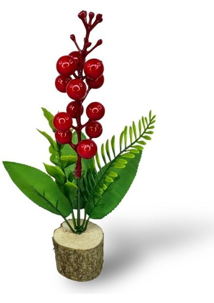 Yapay Çiçek Yılbaşı Çiçeği Kokinalı Kütük Saksılı Dekoratif Süs 20 cm