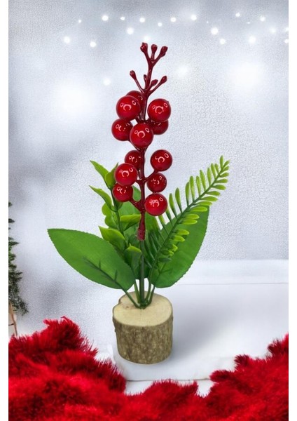 Yapay Çiçek Yılbaşı Çiçeği Kokinalı Kütük Saksılı Dekoratif Süs 20 cm