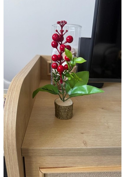 Yapay Çiçek Yılbaşı Çiçeği Kokinalı Kütük Saksılı Dekoratif Süs 20 cm