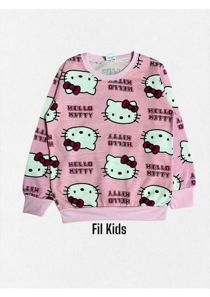 Kız Çocuk %100 Pamuklu Şardonlu Hello Kity Desenli Pembe Uzun Kollu Pijama Takıımı fiyatları