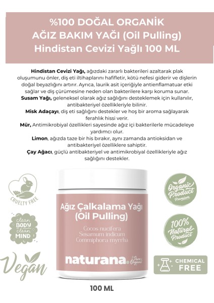 Doğal Organik Ağız Çalkalama Yağı (Oil Pulling Yağ Çekme) 100 ml Hindistan Cevizi ve Susam Yağı