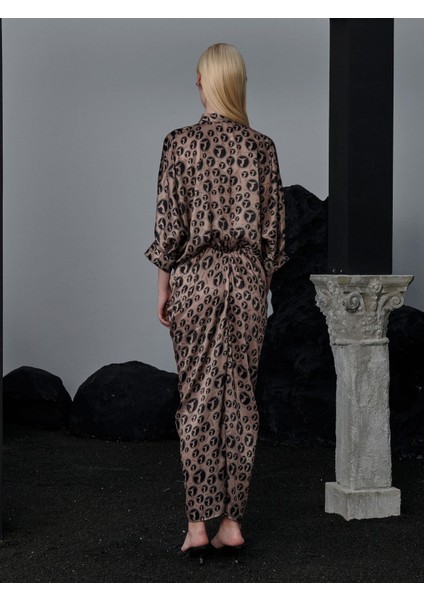 Eteği Süs Düğmeli Büzgülü Elbise -Athena Desenli modelleri