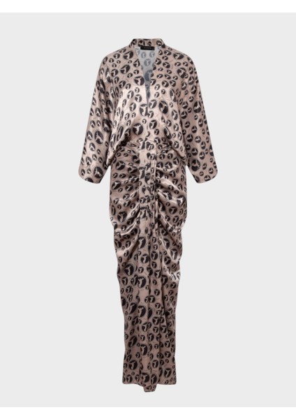 Eteği Süs Düğmeli Büzgülü Elbise -Athena Desenli indirimleri