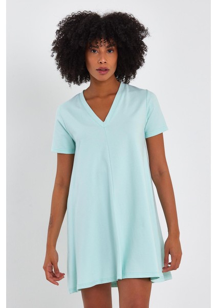 V Yaka Tunik Elbise (B23-002100)