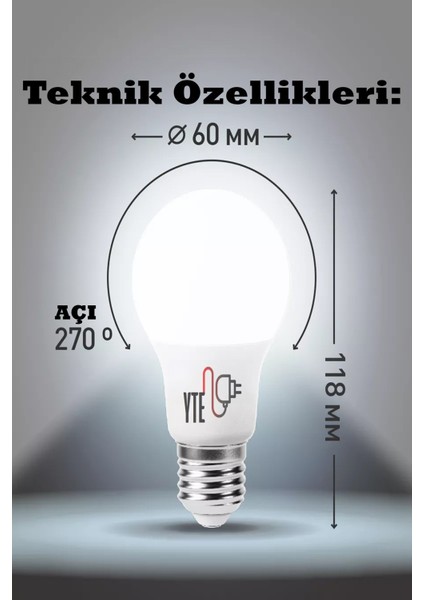 6500 K E 27 Beyaz LED Ampul 9 W Yüksek Kalite Göz Yormayan Ampul