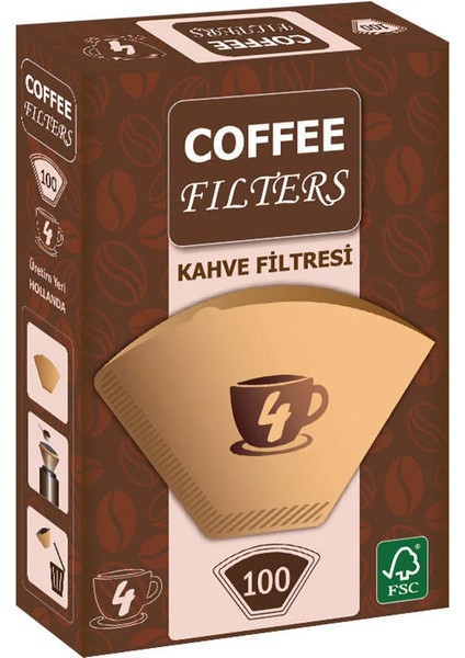 Coffee Kahve Makinesi Filtresi 1 x 4 Kahverengi 100 Adet