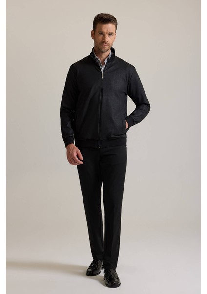 Erkek Siyah Fermuarlı Sweatshirt