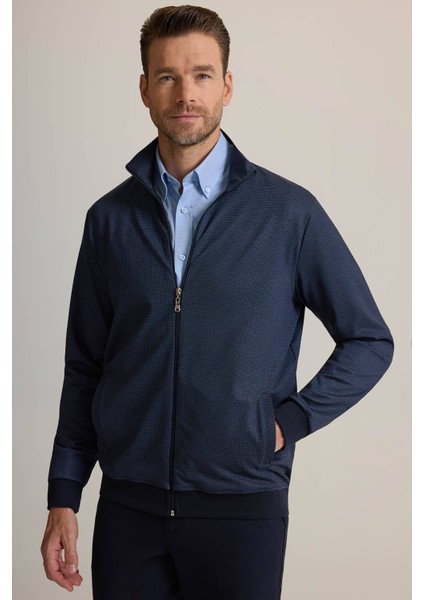 Erkek Lacivert Desenli Fermuarlı Sweatshirt