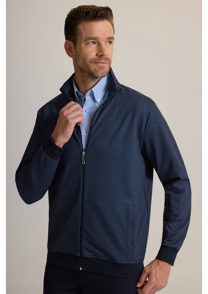 Erkek Lacivert Desenli Fermuarlı Sweatshirt modelleri