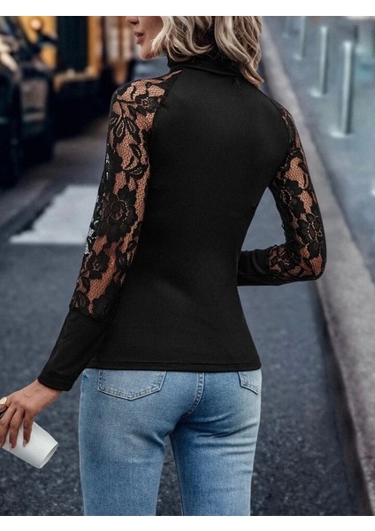 Kadın Uzun Kollu Balıkçı Yaka Tül Detaylı Kaşkorse Bluz fırsatları