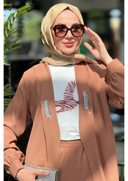 Taş Işlemeli Bluz Ceket Pantol Tesettür Üçlü Takım modelleri