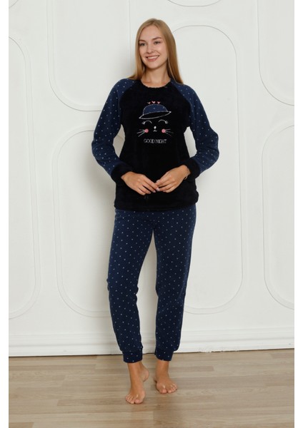 Fwn 04-3310 Peluş Welsoft Polar Kışlık Yumoş Kadın Pijama Takımı Good Night