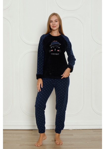 Fwn 04-3310 Peluş Welsoft Polar Kışlık Yumoş Kadın Pijama Takımı Good Night