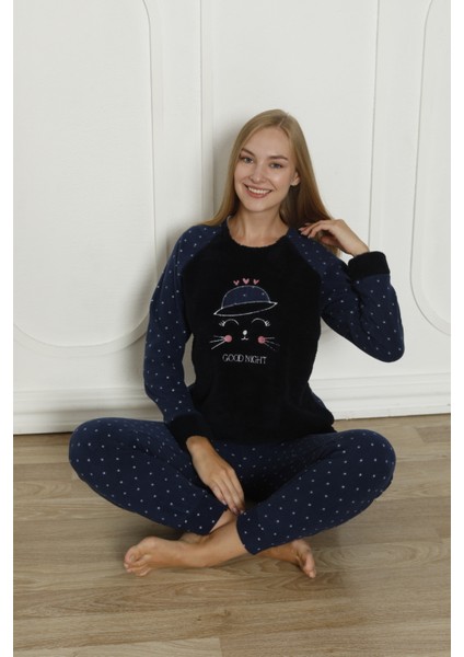 Fwn 04-3310 Peluş Welsoft Polar Kışlık Yumoş Kadın Pijama Takımı Good Night