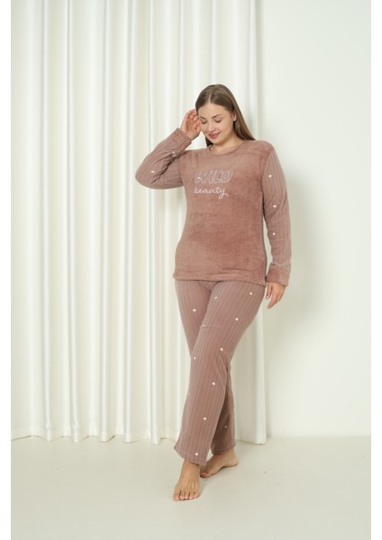 Fawn 3500 Peluş Welsoft Polar Kışlık Nakışlı Büyük Beden Kadın Pijama Takımı fiyatları