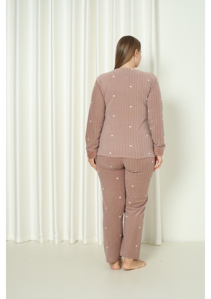 Fawn 3500 Peluş Welsoft Polar Kışlık Nakışlı Büyük Beden Kadın Pijama Takımı modelleri