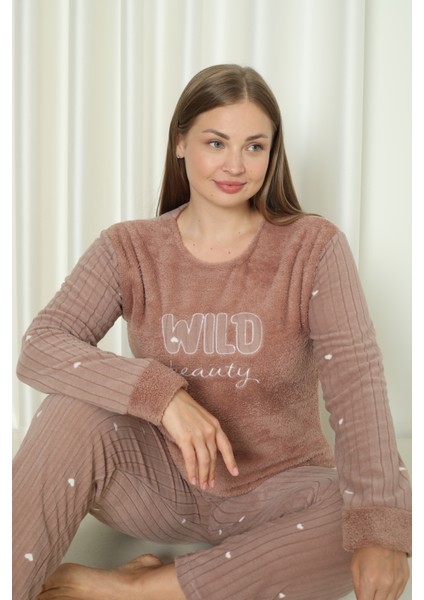 Fawn 3500 Peluş Welsoft Polar Kışlık Nakışlı Büyük Beden Kadın Pijama Takımı fırsatları