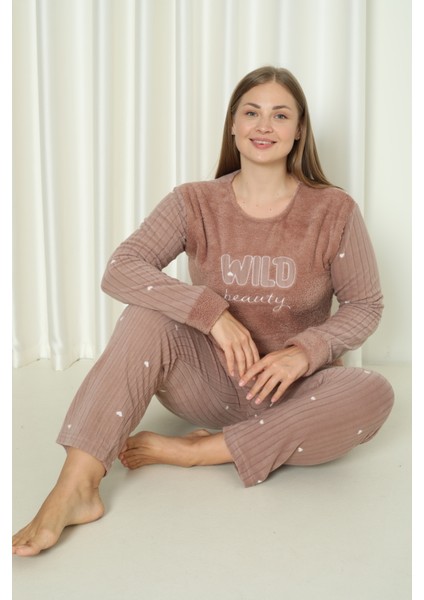 Fawn 3500 Peluş Welsoft Polar Kışlık Nakışlı Büyük Beden Kadın Pijama Takımı indirimleri