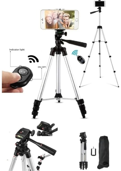 Bluetoothlu Tripot Profesyonel Fotoğraf Video Çekimi Kumandalı 106 cm Tripot Telefon Tutucu