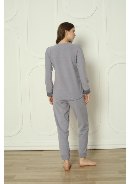 Fwn 04-3308 Peluş Welsoft Polar Kışlık Yumoş Pandalı Kadın Pijama Takımı