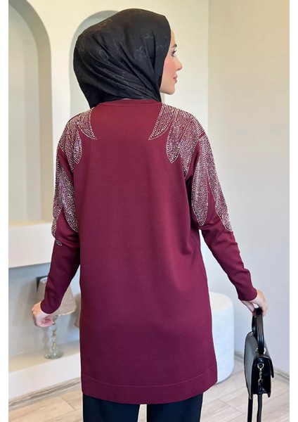 Omuz Taşlı Tesettür Triko Tunik