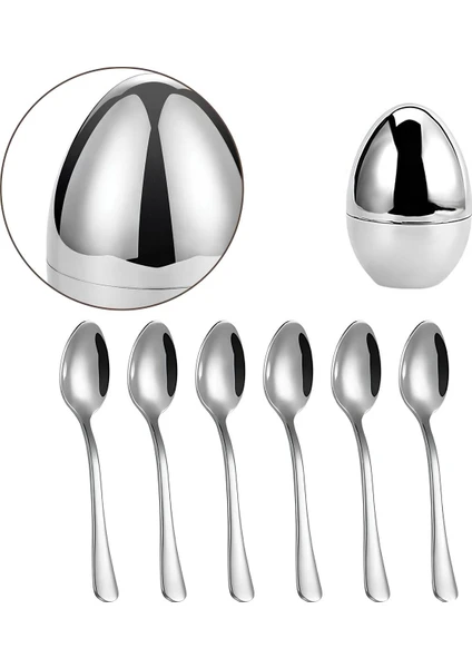 Çelik 6 Parça Silver Yumurta Çay Kaşık Set cin612by