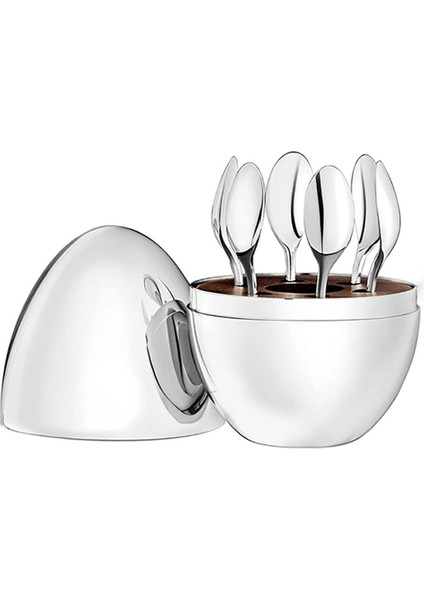 Çelik 6 Parça Silver Yumurta Çay Kaşık Set cin612by