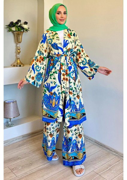 Desenli Tesettür Visk Kimono Ikili Takım fiyatları