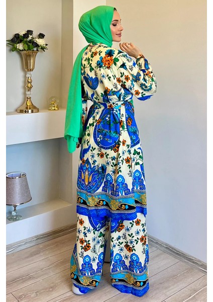 Desenli Tesettür Visk Kimono Ikili Takım fırsatları