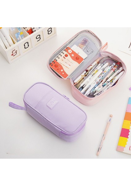 Çok Işlevli Çift Fermuarlı Kalem Kutusu Basit Büyük Kapasiteli Kırtasiye Çantası (Yurt Dışından) fırsatları