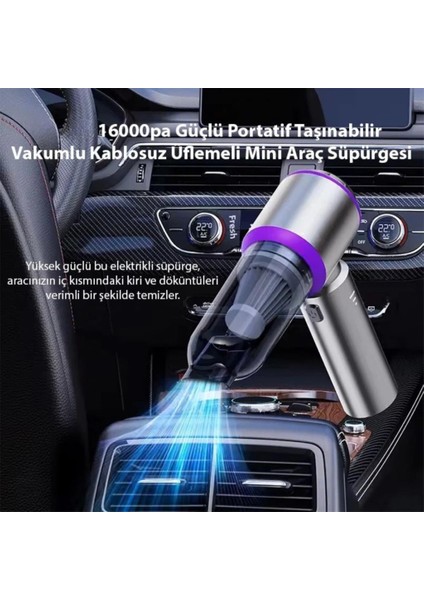 Profesyonel Güçlü Vakumlu 100W 16000PA Araç Süpürgesi 6000MAH Uzun Şarjı El Araç Oto Süpürgesi