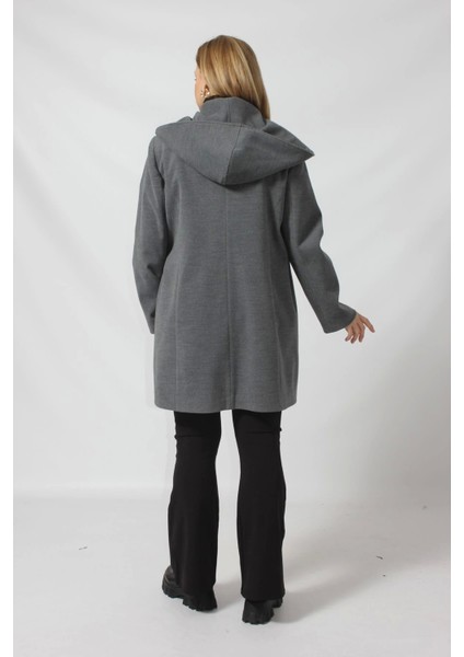 Kuşaklı Yandan Bağlama Detaylı Kapüşonlu Kaşe Kaban fırsatları