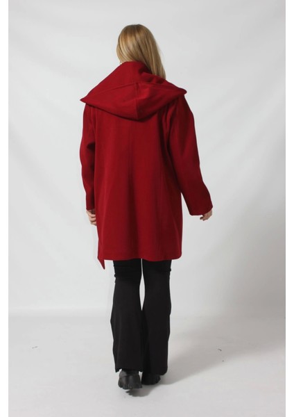 Kuşaklı Yandan Bağlama Detaylı Kapüşonlu Kaşe Kaban indirimleri