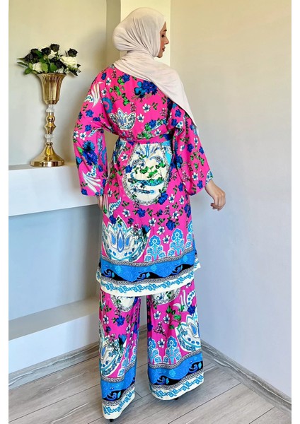 Desenli Tesettür Visk Kimono Ikili Takım fırsatları