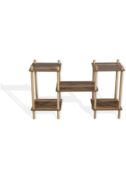 Dekoratif Raflı Ahşap Çiçeklik Saksı Standı Saksılık, Bahçe Balkon Rafı, No3