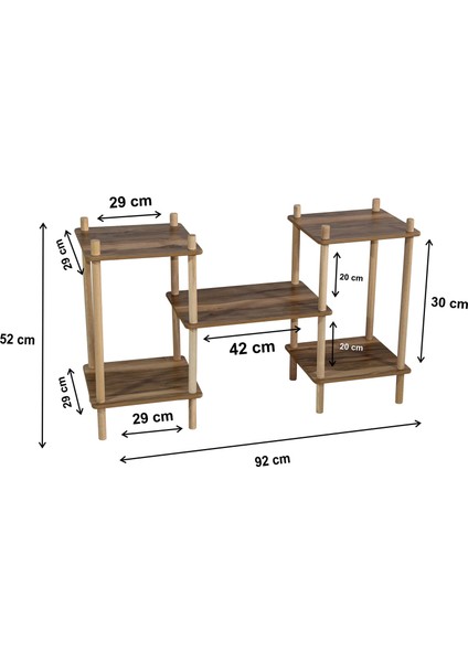 Dekoratif Raflı Ahşap Çiçeklik Saksı Standı Saksılık, Bahçe Balkon Rafı, No3